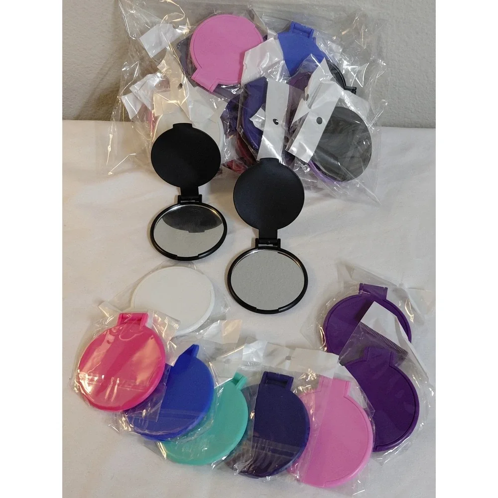Lot of 38 Round Folding Compact Mirrors Assorted Colors Pocket Purse Travel NEW